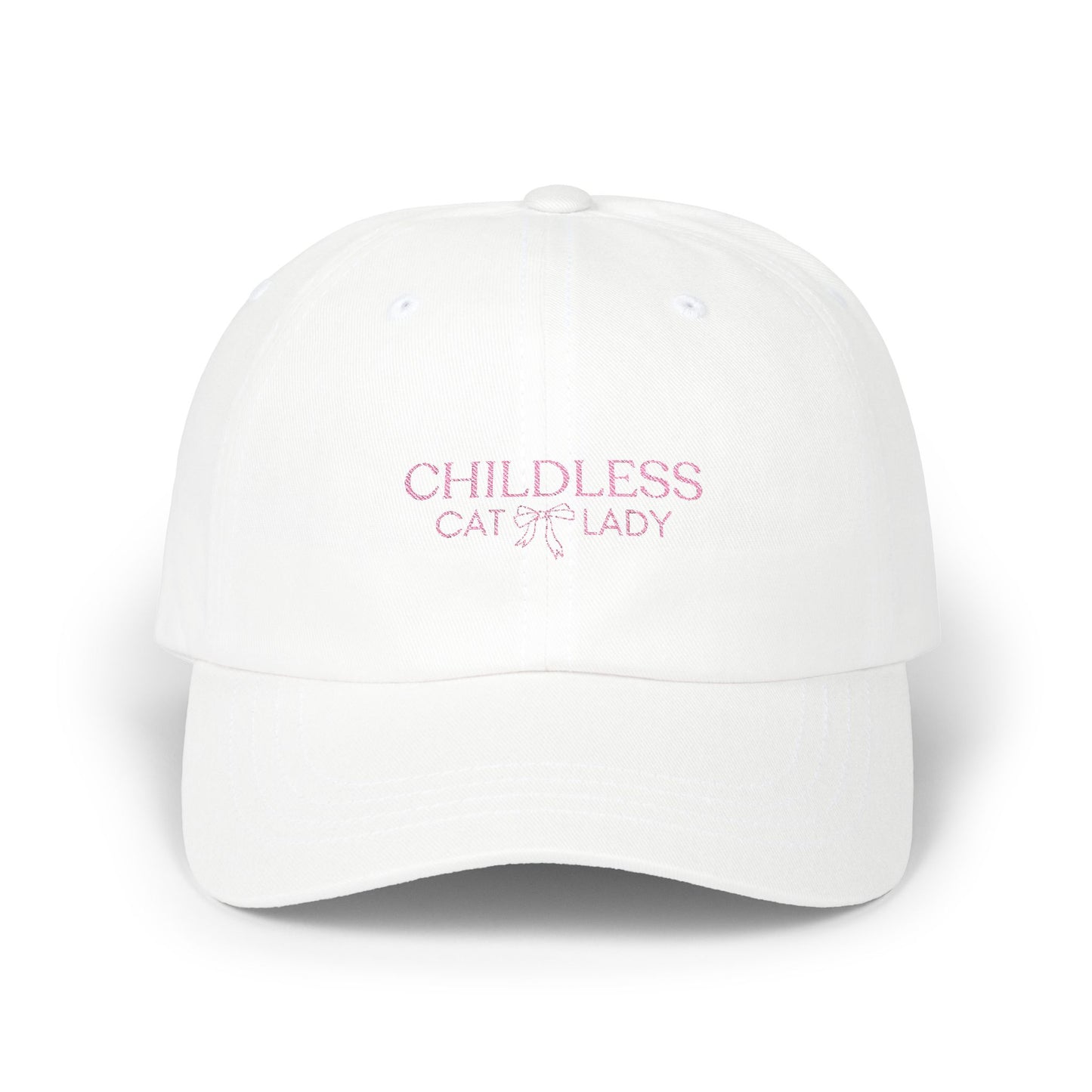 Childless Cat Lady Embroidered Classic Dad Cap, Pink Bow Hat, Coquette Trend, Feminist Gift, Cat Mom