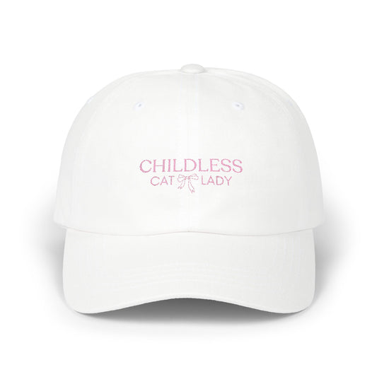 Childless Cat Lady Embroidered Classic Dad Cap, Pink Bow Hat, Coquette Trend, Feminist Gift, Cat Mom